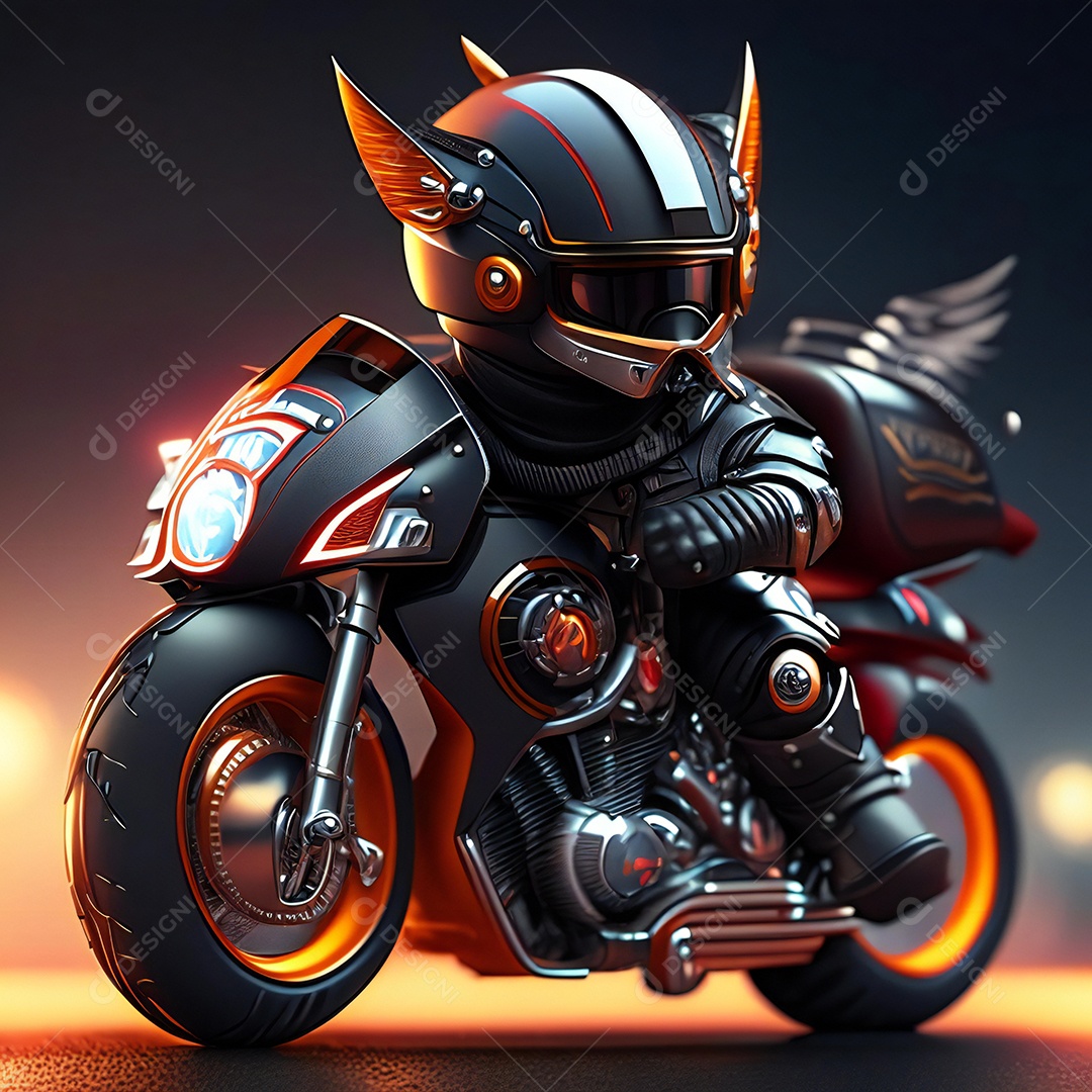 Ilustração de Mascote em uma motocicleta 3D