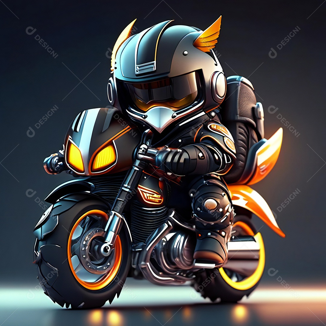 Ilustração de Mascote em uma motocicleta 3D