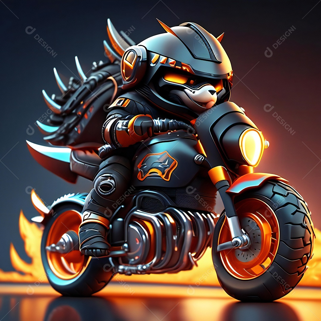 Ilustração de Mascote em uma motocicleta 3D