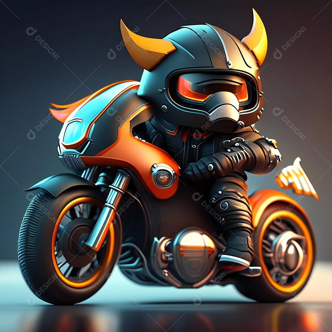 Ilustração de Mascote em uma motocicleta 3D