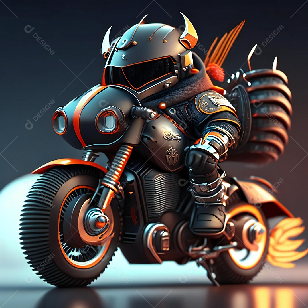 Ilustração de Mascote em uma motocicleta 3D