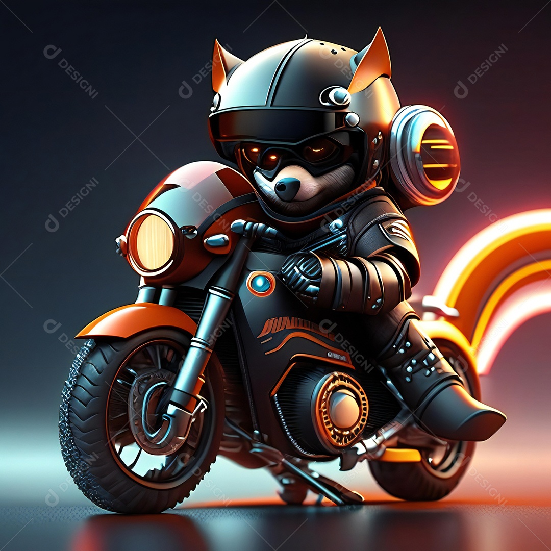 Ilustração de Mascote em uma motocicleta 3D