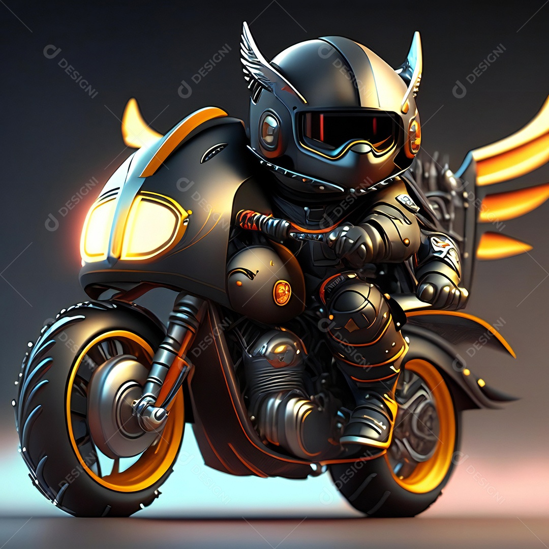 Ilustração de Mascote em uma motocicleta 3D