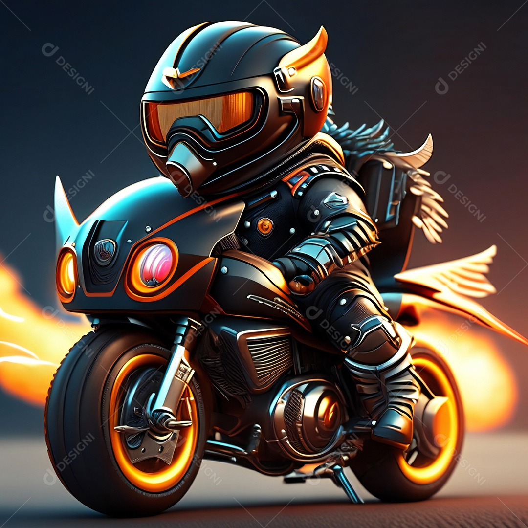 Ilustração de Mascote em uma motocicleta 3D