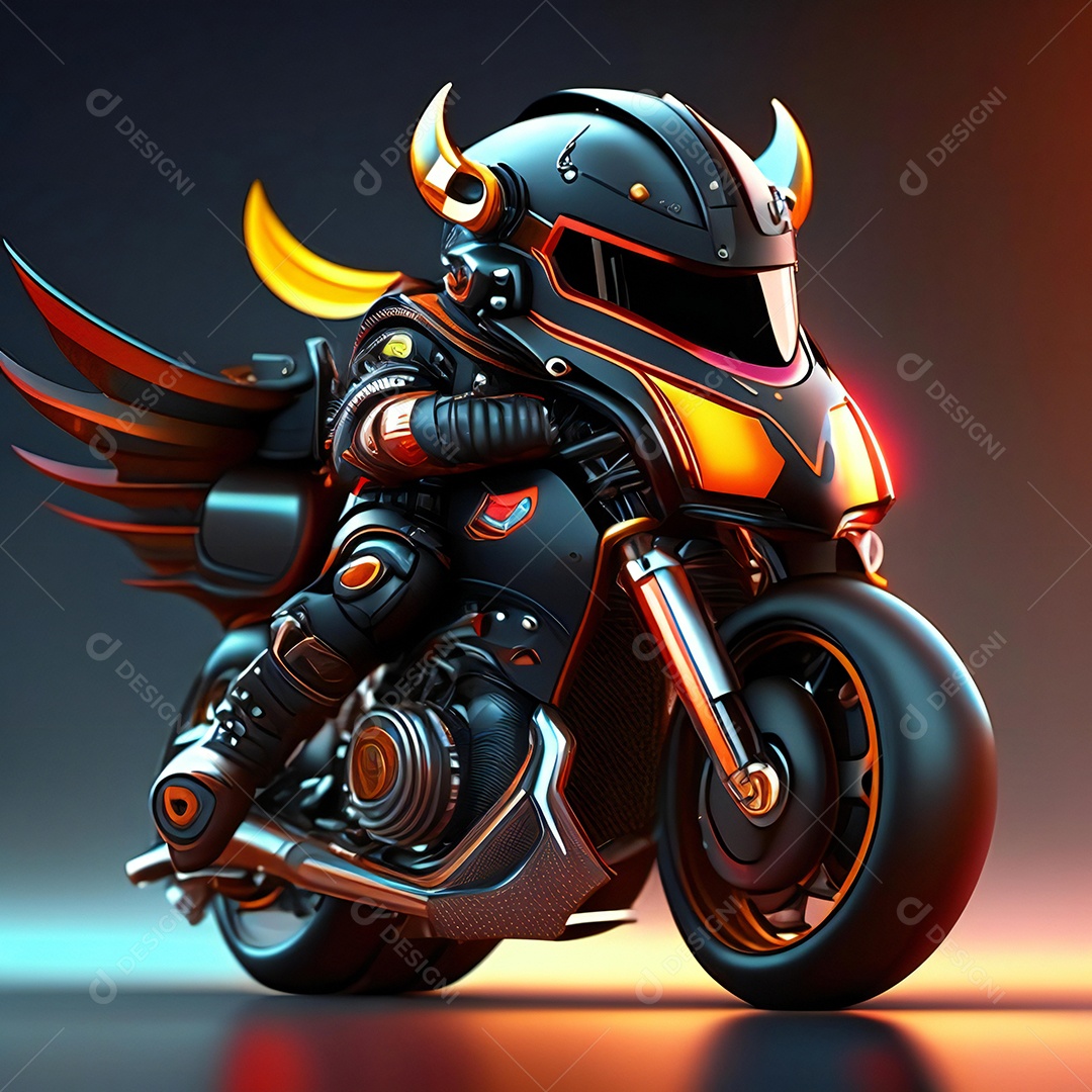 Ilustração de Mascote em uma motocicleta 3D
