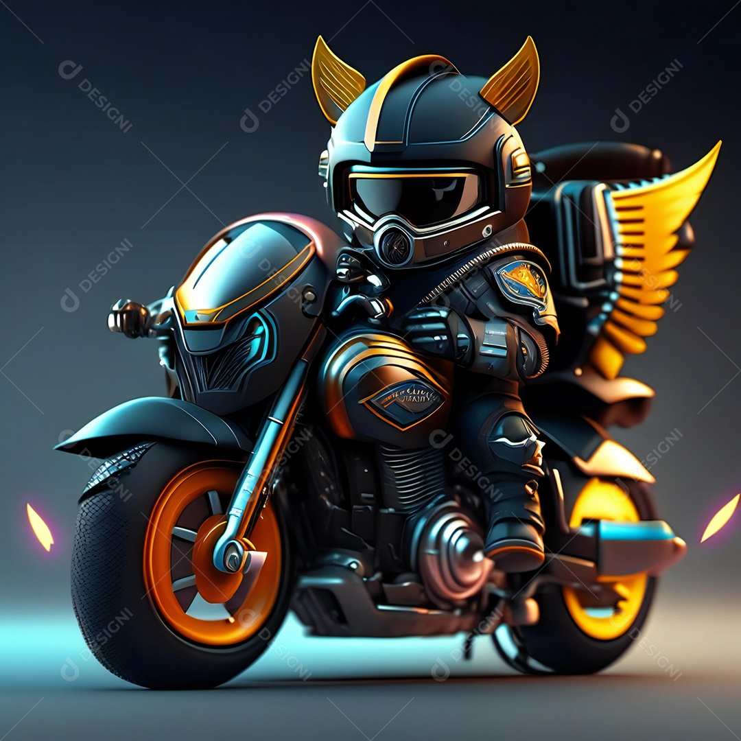Ilustração de Mascote em uma motocicleta 3D