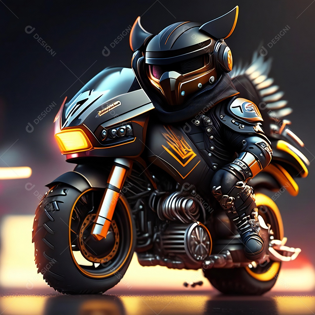 Ilustração de Mascote em uma motocicleta 3D