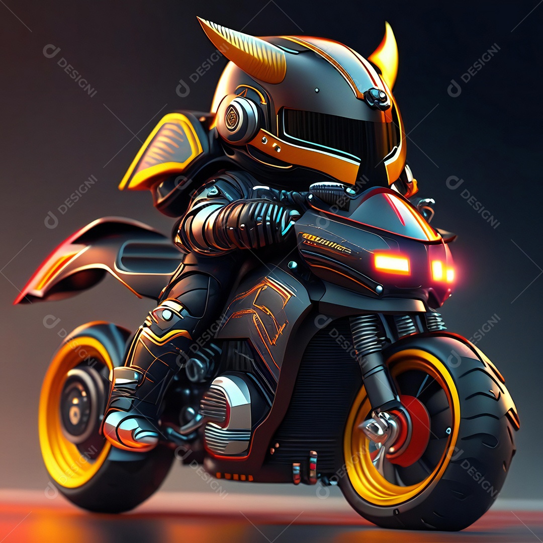 Ilustração de Mascote em uma motocicleta 3D