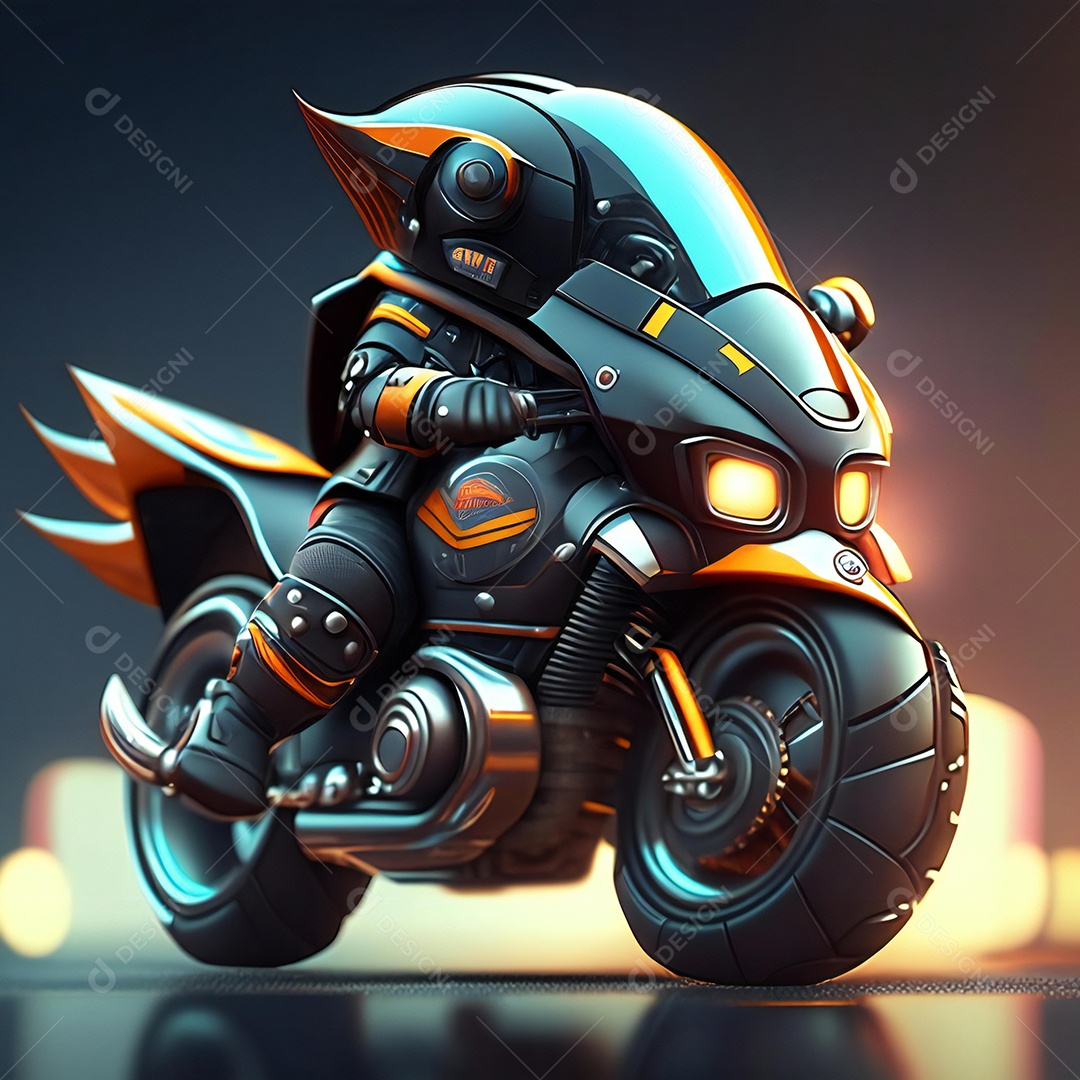 Ilustração de Mascote em uma motocicleta 3D