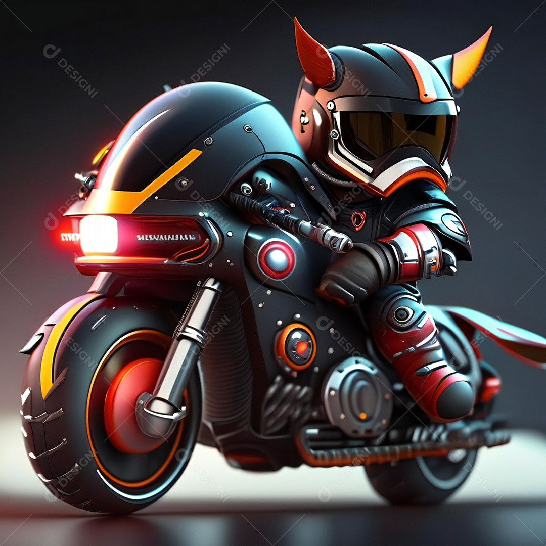 Ilustração de Mascote em uma motocicleta 3D