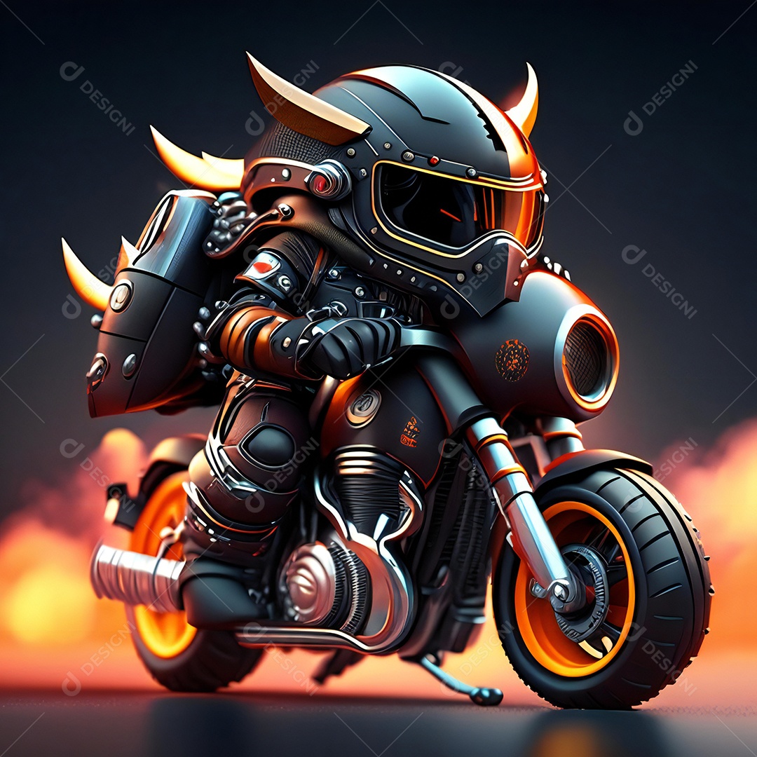 Ilustração de Mascote em uma motocicleta 3D
