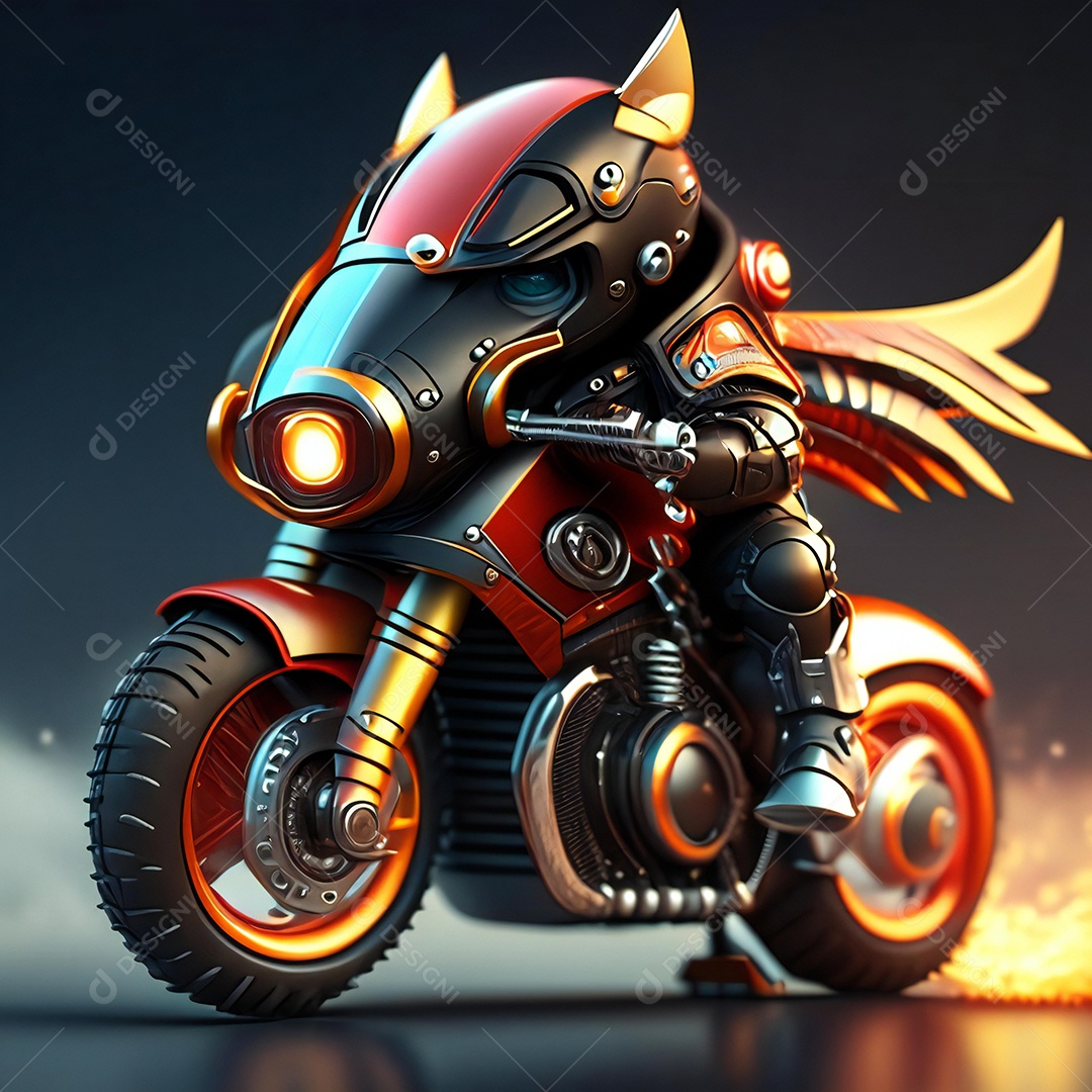 Ilustração de Mascote em uma motocicleta 3D