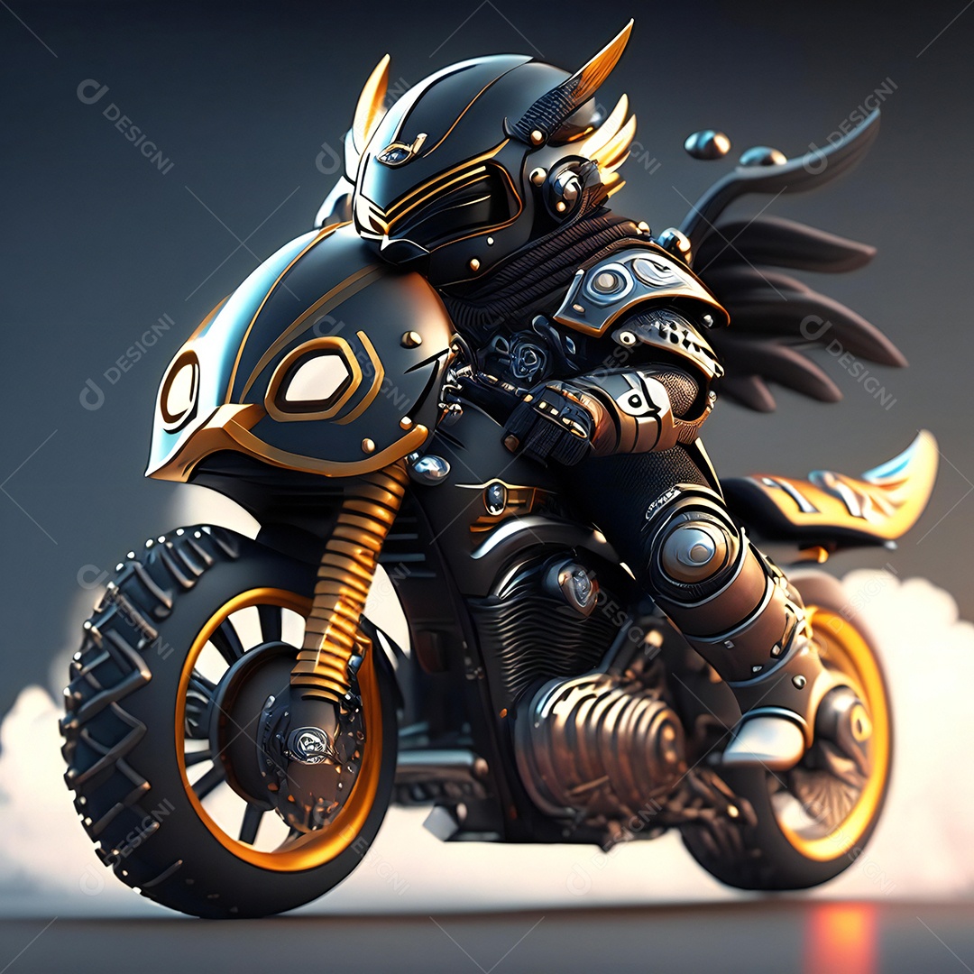Ilustração de Mascote em uma motocicleta 3D