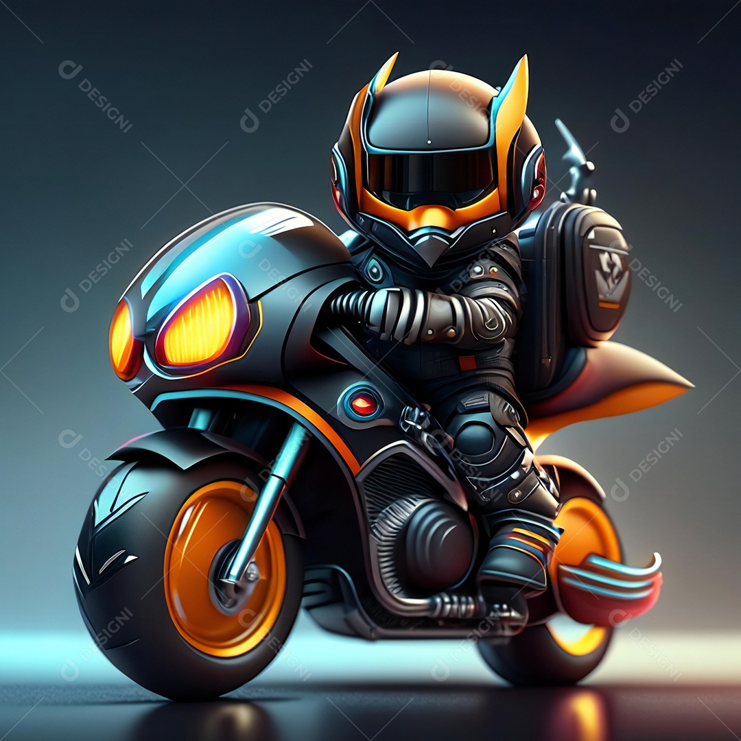Ilustração de Mascote em uma motocicleta 3D