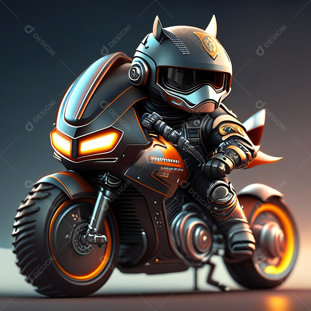 Ilustração de Mascote em uma motocicleta 3D