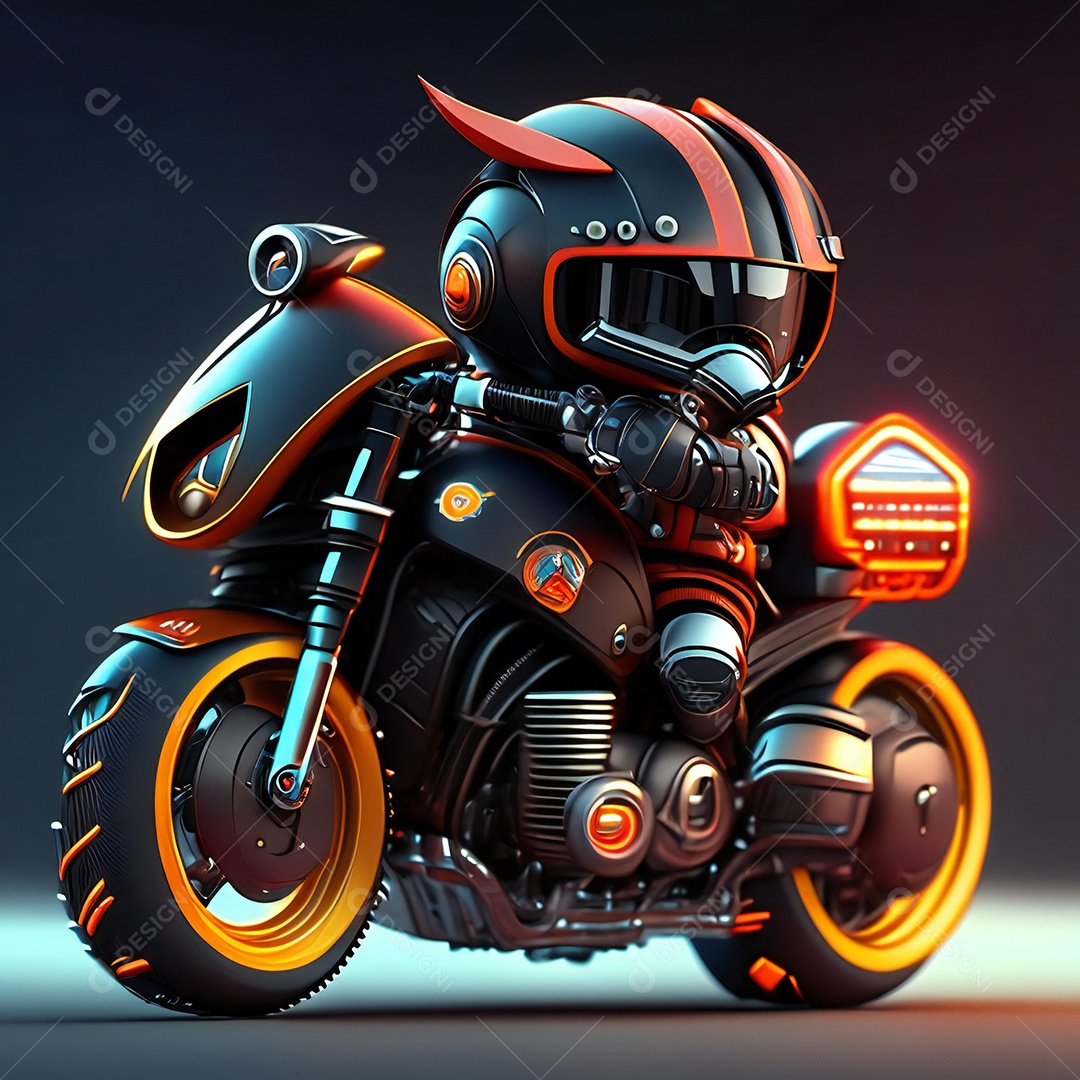 Ilustração de Mascote em uma motocicleta 3D