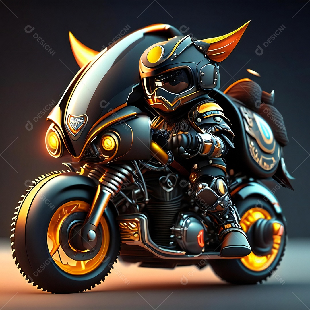 Ilustração de Mascote em uma motocicleta 3D
