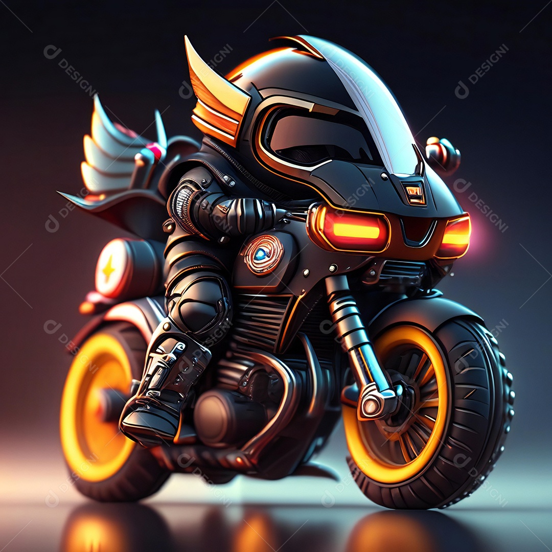 Ilustração de Mascote em uma motocicleta 3D