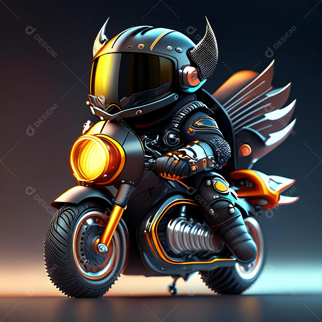 Ilustração de Mascote em uma motocicleta 3D