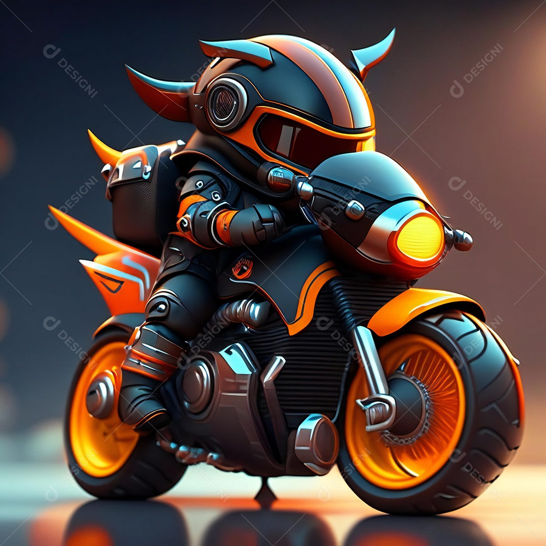 Ilustração de Mascote em uma motocicleta 3D