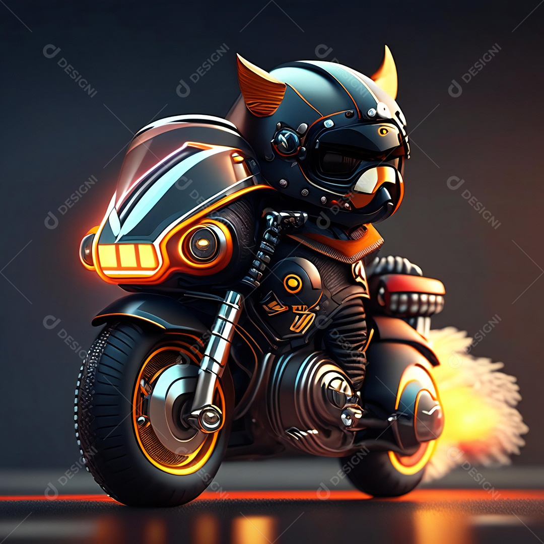 Ilustração de Mascote em uma motocicleta 3D