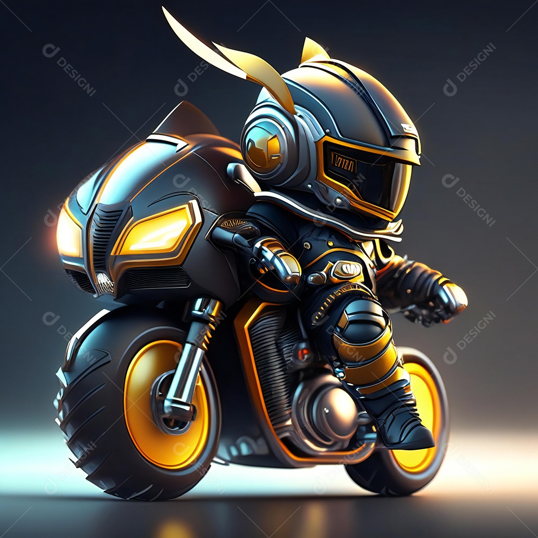 Ilustração de Mascote em uma motocicleta 3D