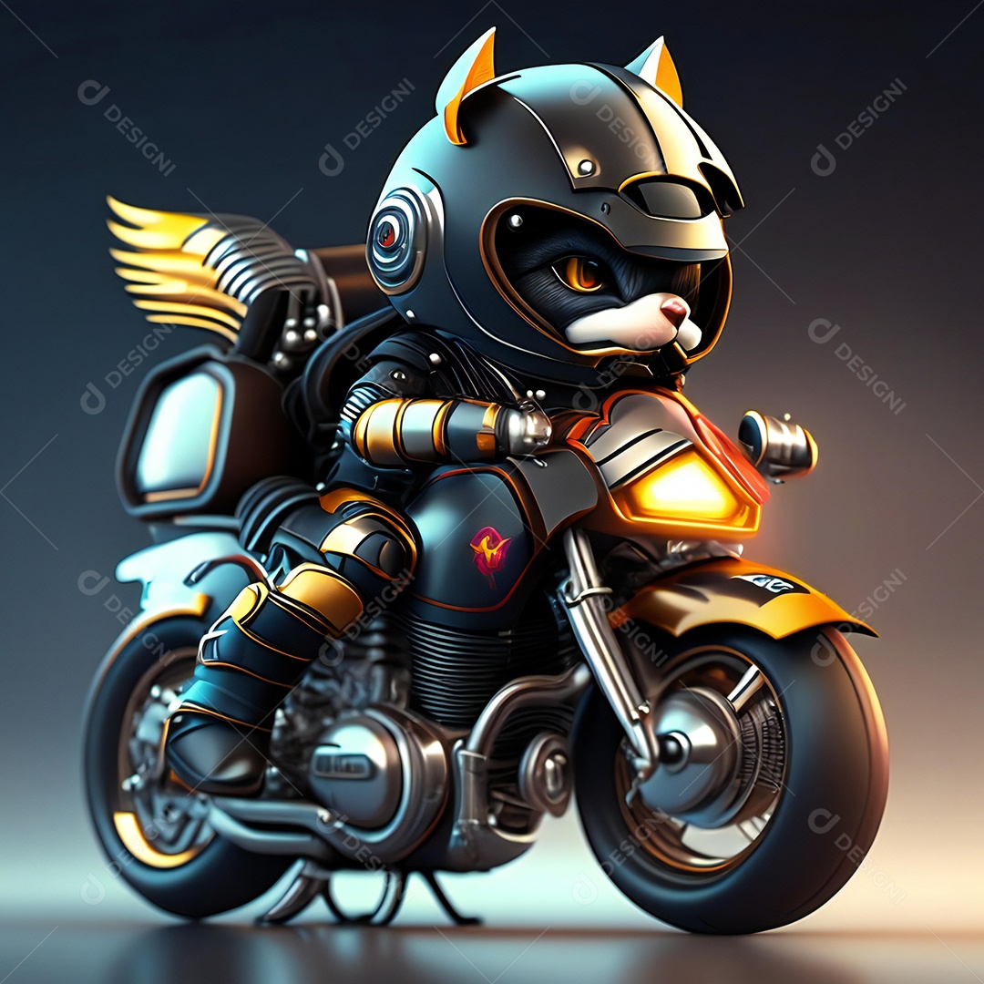 Ilustração de Mascote em uma motocicleta 3D
