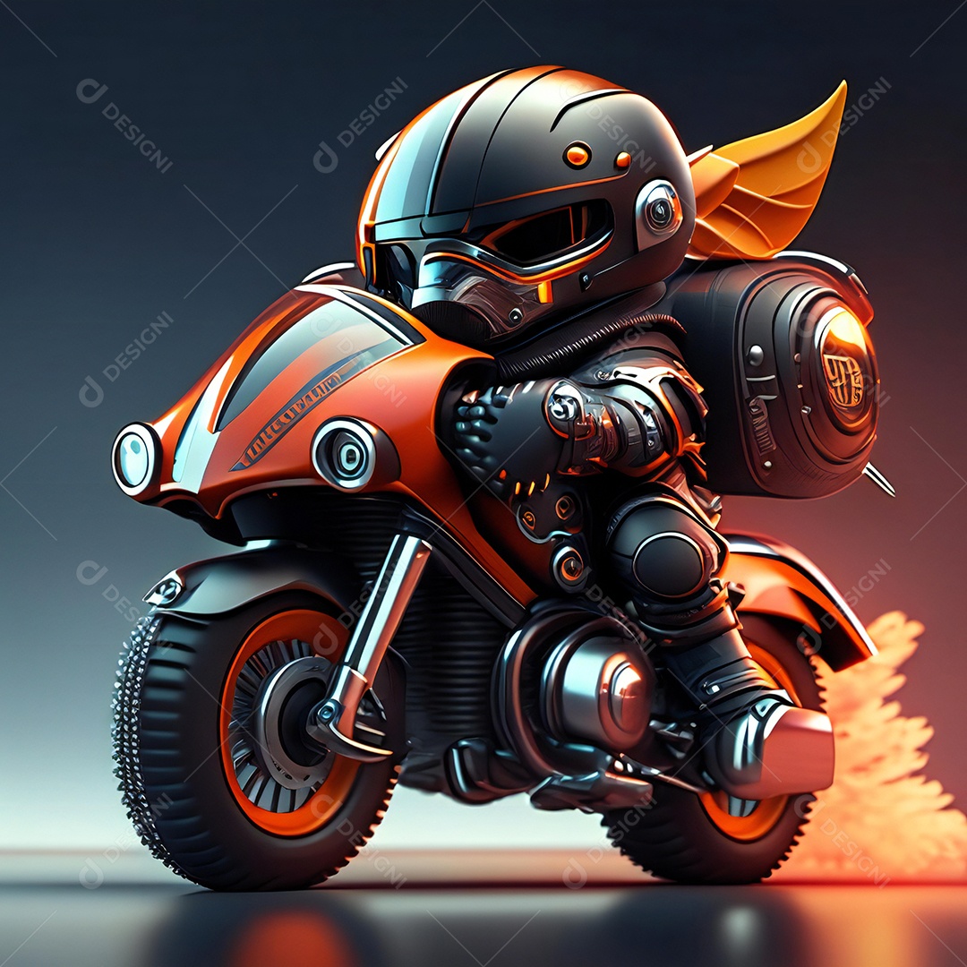 Ilustração de Mascote em uma motocicleta 3D