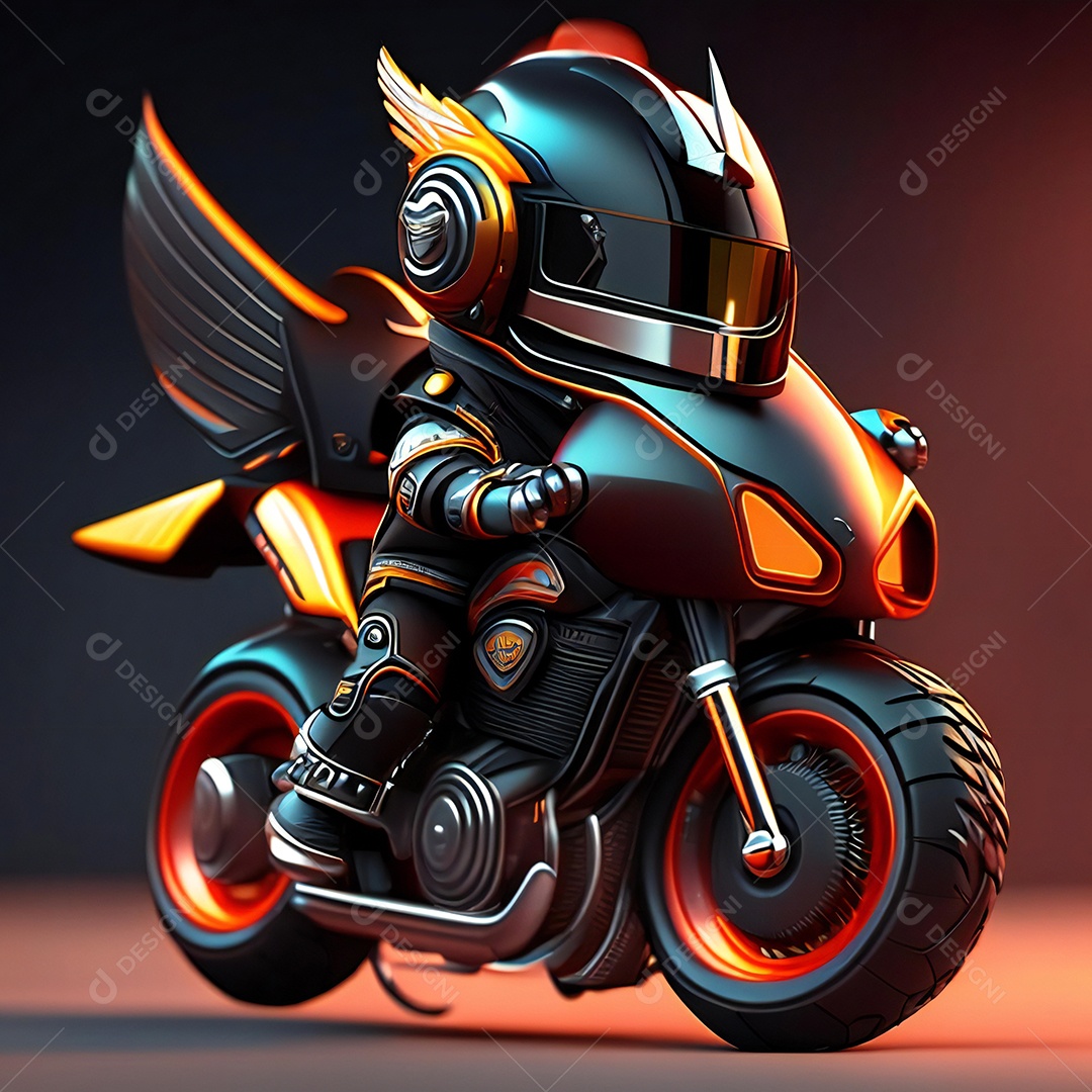 Ilustração de Mascote em uma motocicleta 3D