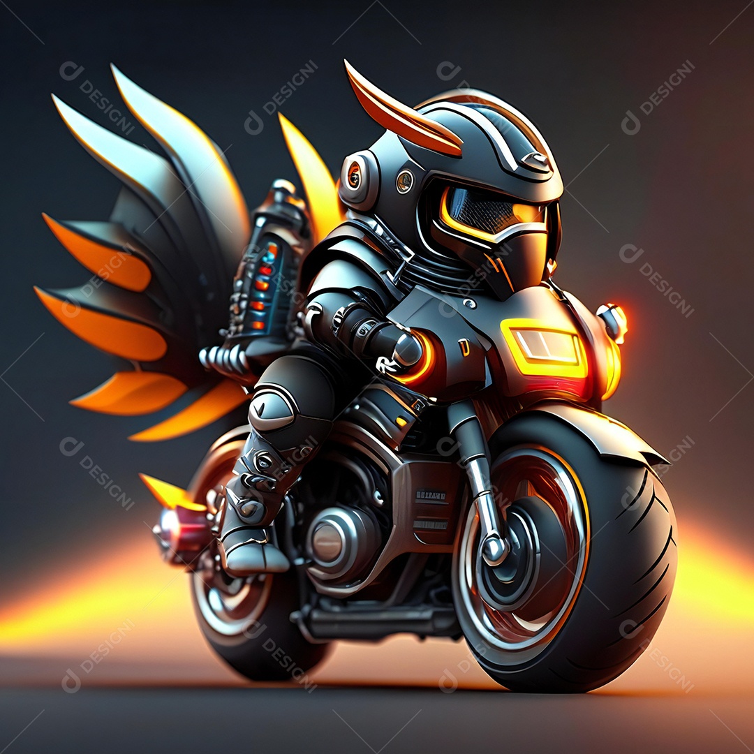 Ilustração de Mascote em uma motocicleta 3D