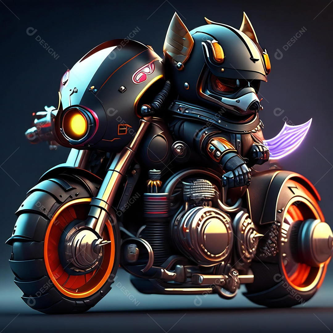 Ilustração de Mascote em uma motocicleta 3D