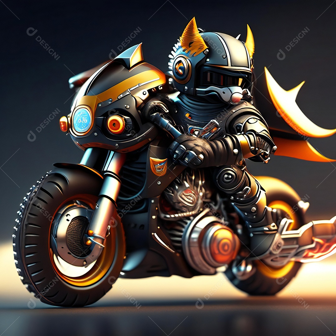 Ilustração de Mascote em uma motocicleta 3D