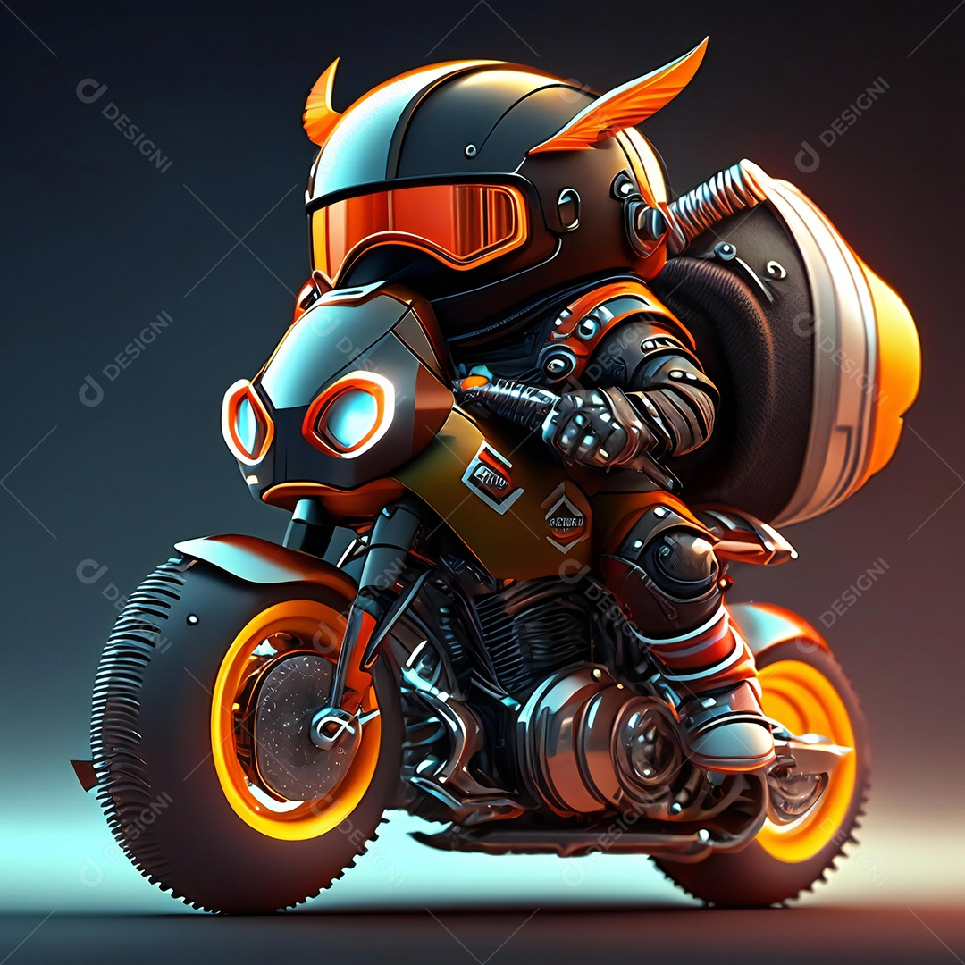 Ilustração de Mascote em uma motocicleta 3D