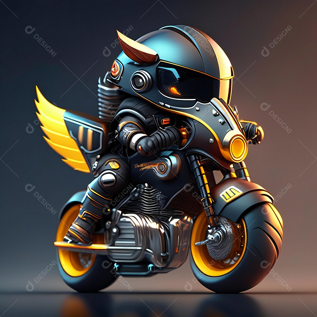 Ilustração de Mascote em uma motocicleta 3D