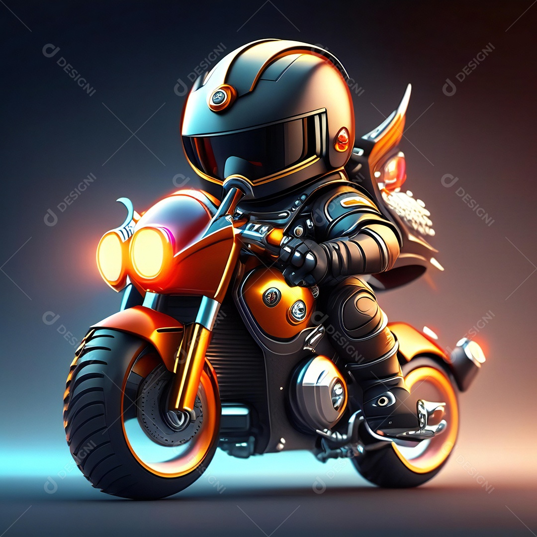 Ilustração de Mascote em uma motocicleta 3D