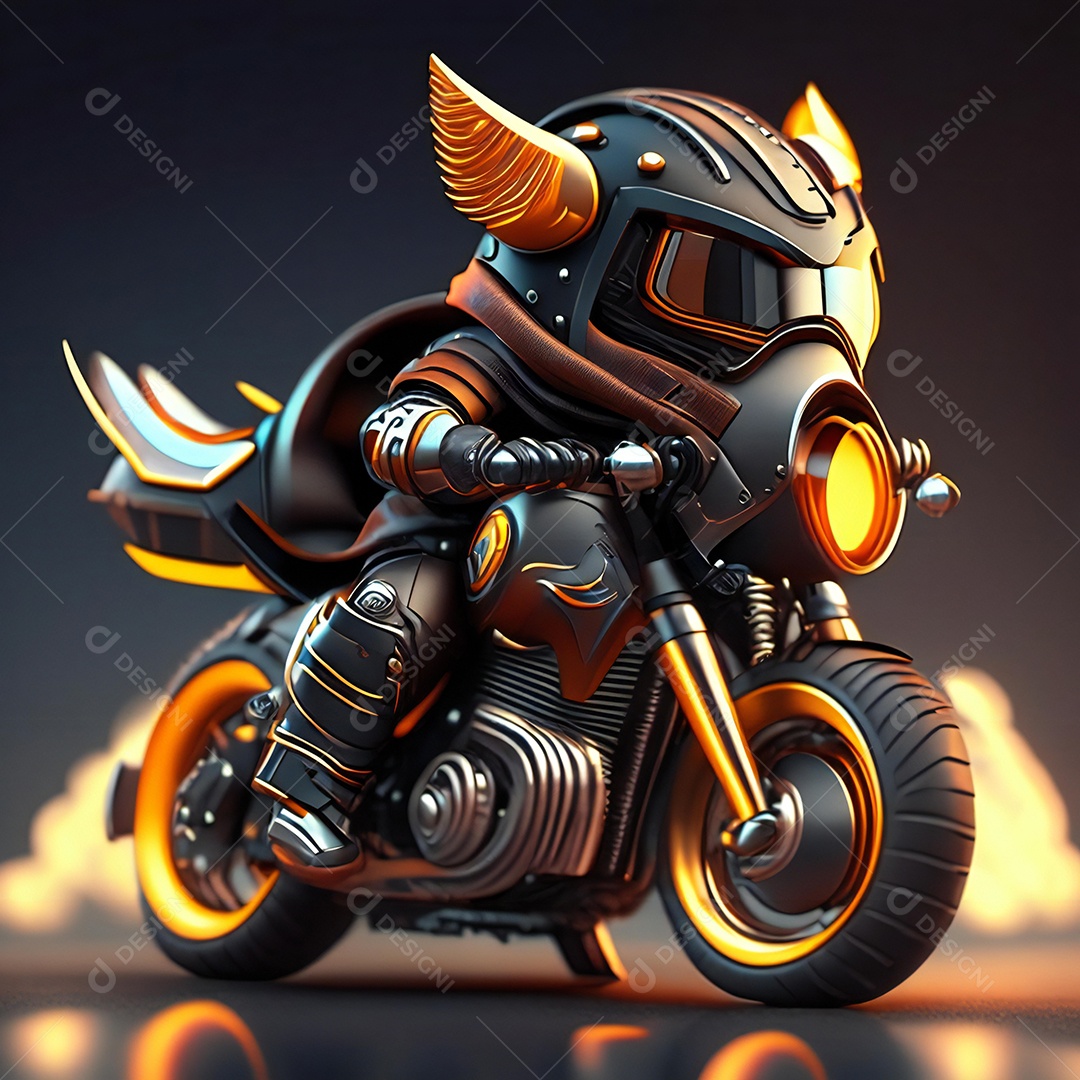 Ilustração de Mascote em uma motocicleta 3D
