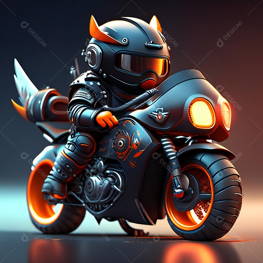 Ilustração de Mascote em uma motocicleta 3D