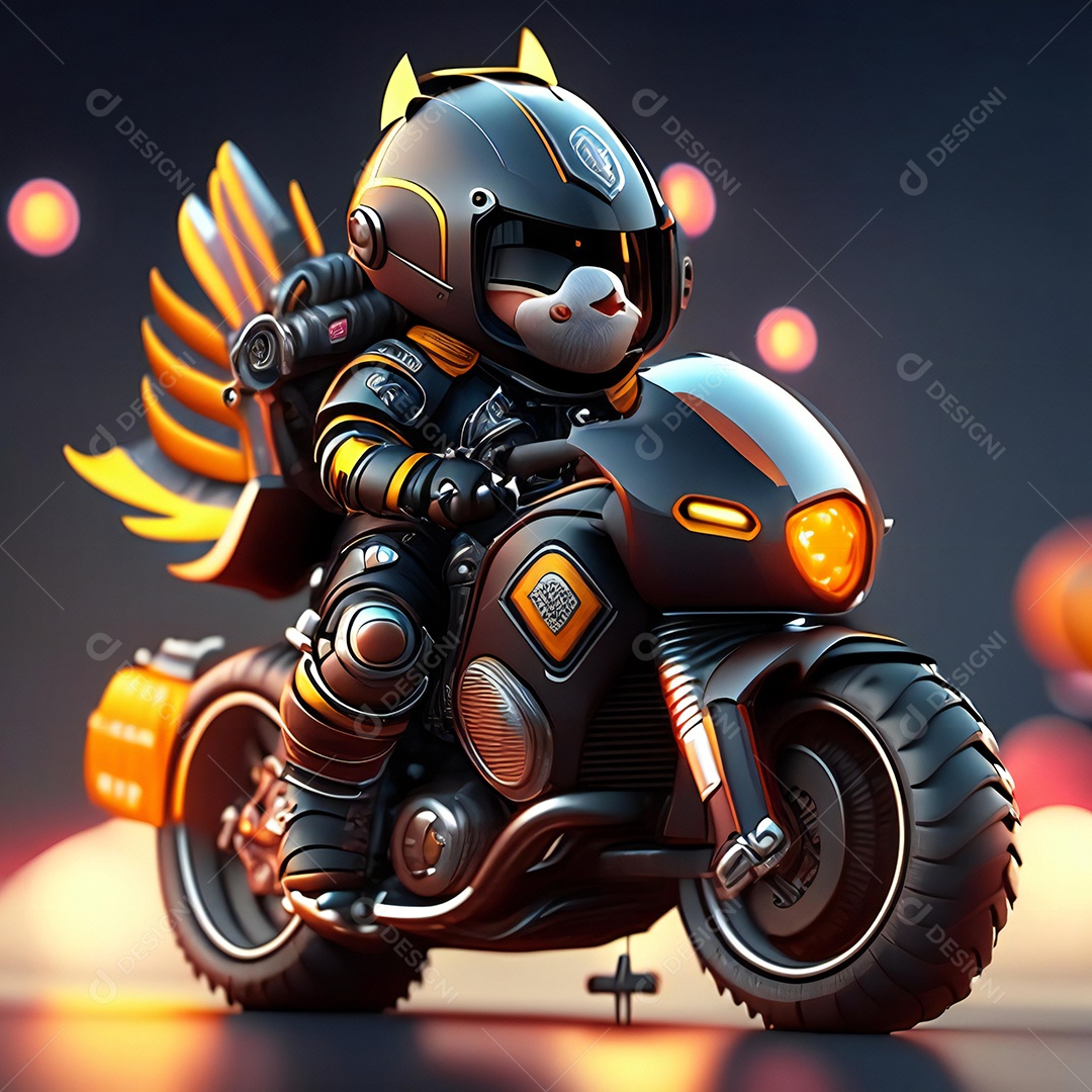 Ilustração de Mascote em uma motocicleta 3D