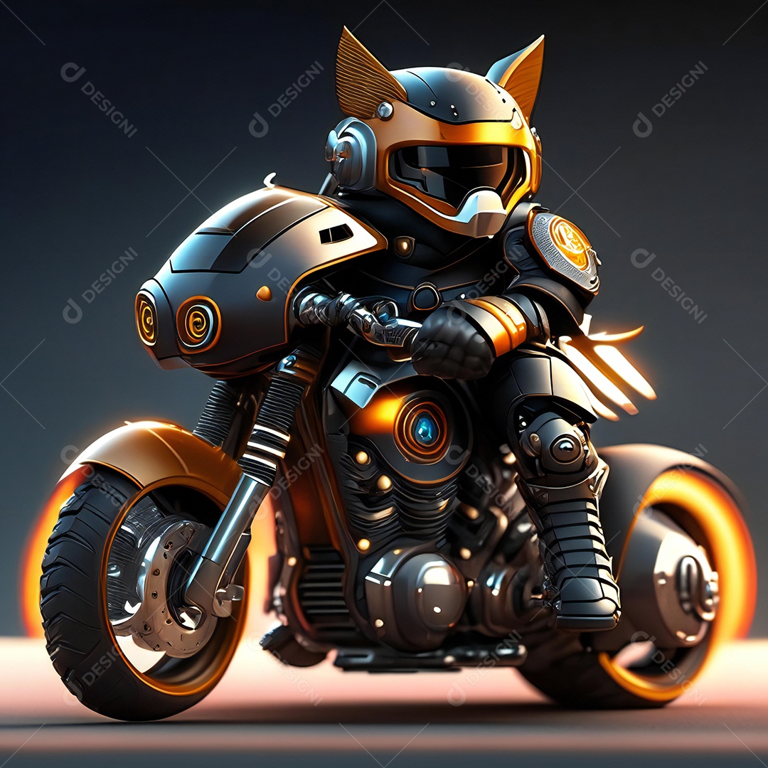 Ilustração de Mascote em uma motocicleta 3D