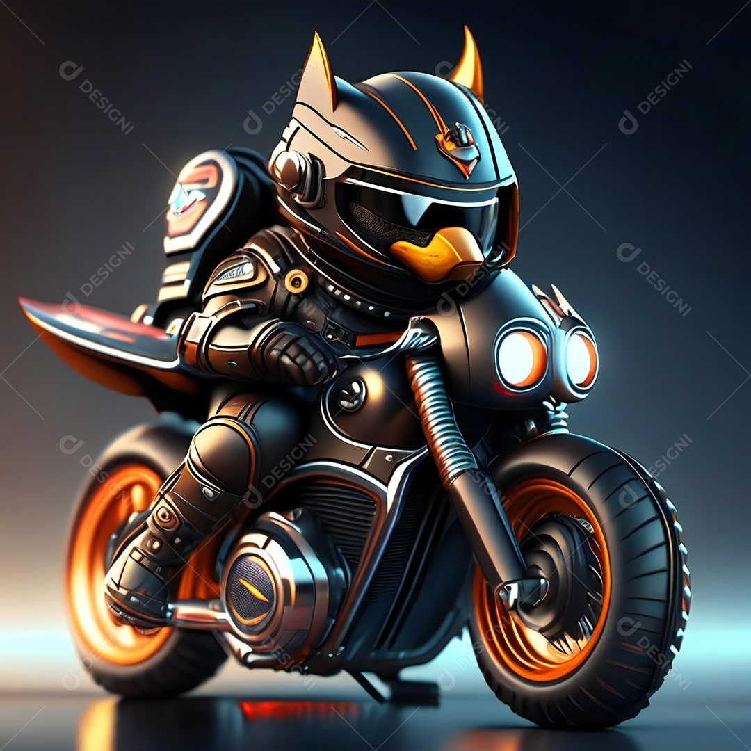Ilustração de Mascote em uma motocicleta 3D