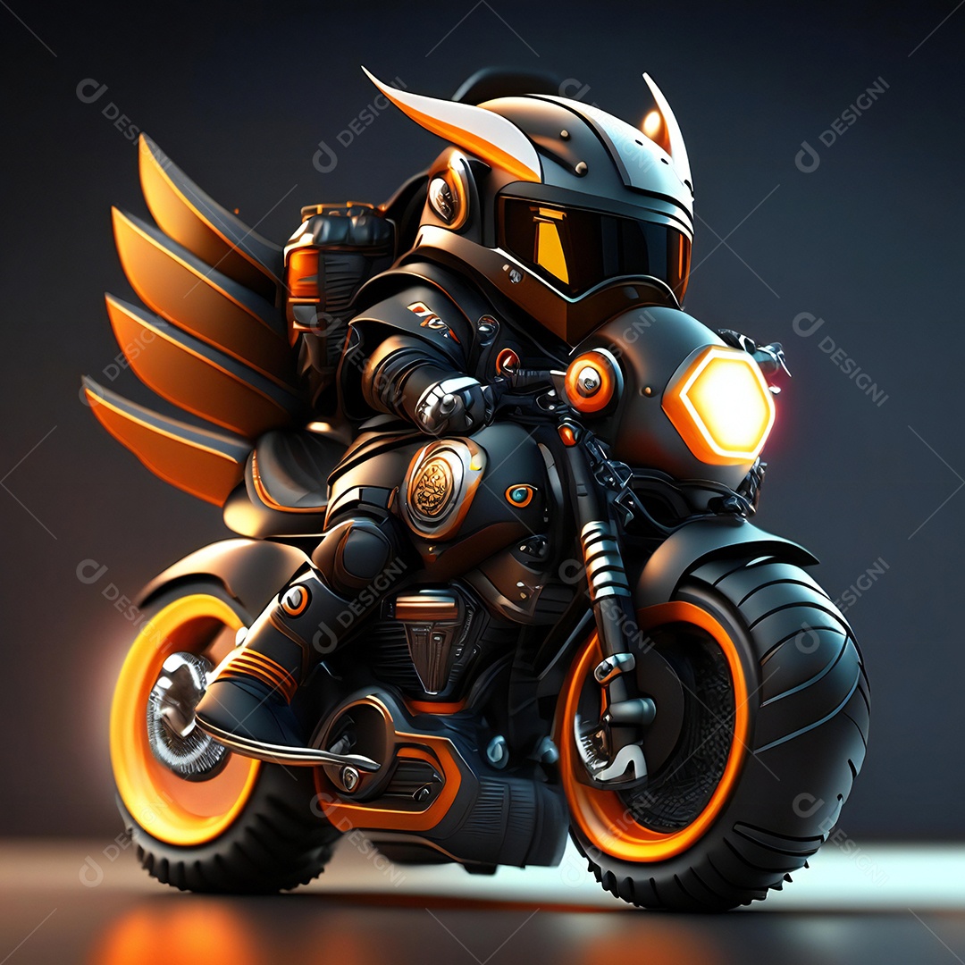 Ilustração de Mascote em uma motocicleta 3D