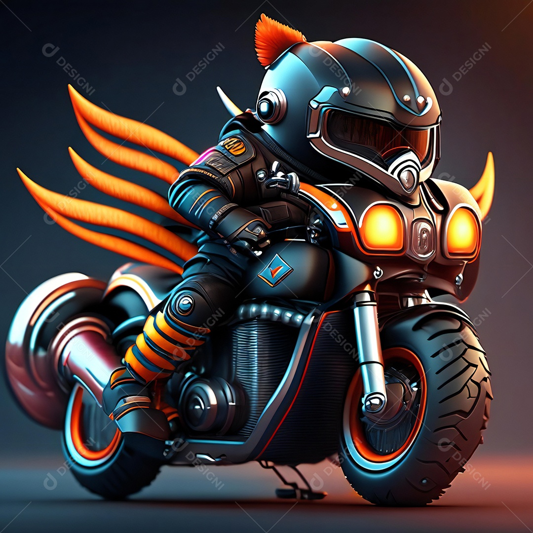 Ilustração de Mascote em uma motocicleta 3D