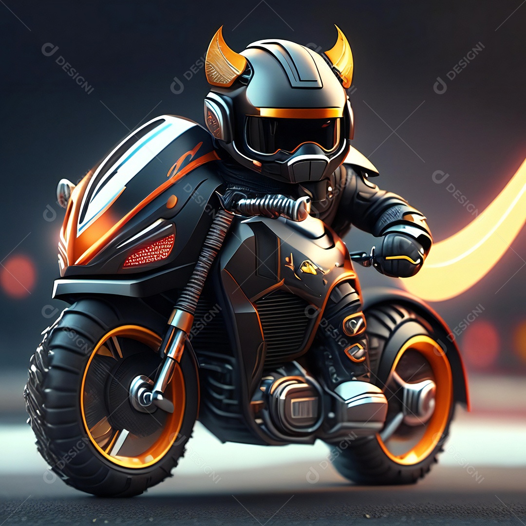 Ilustração de Mascote em uma motocicleta 3D