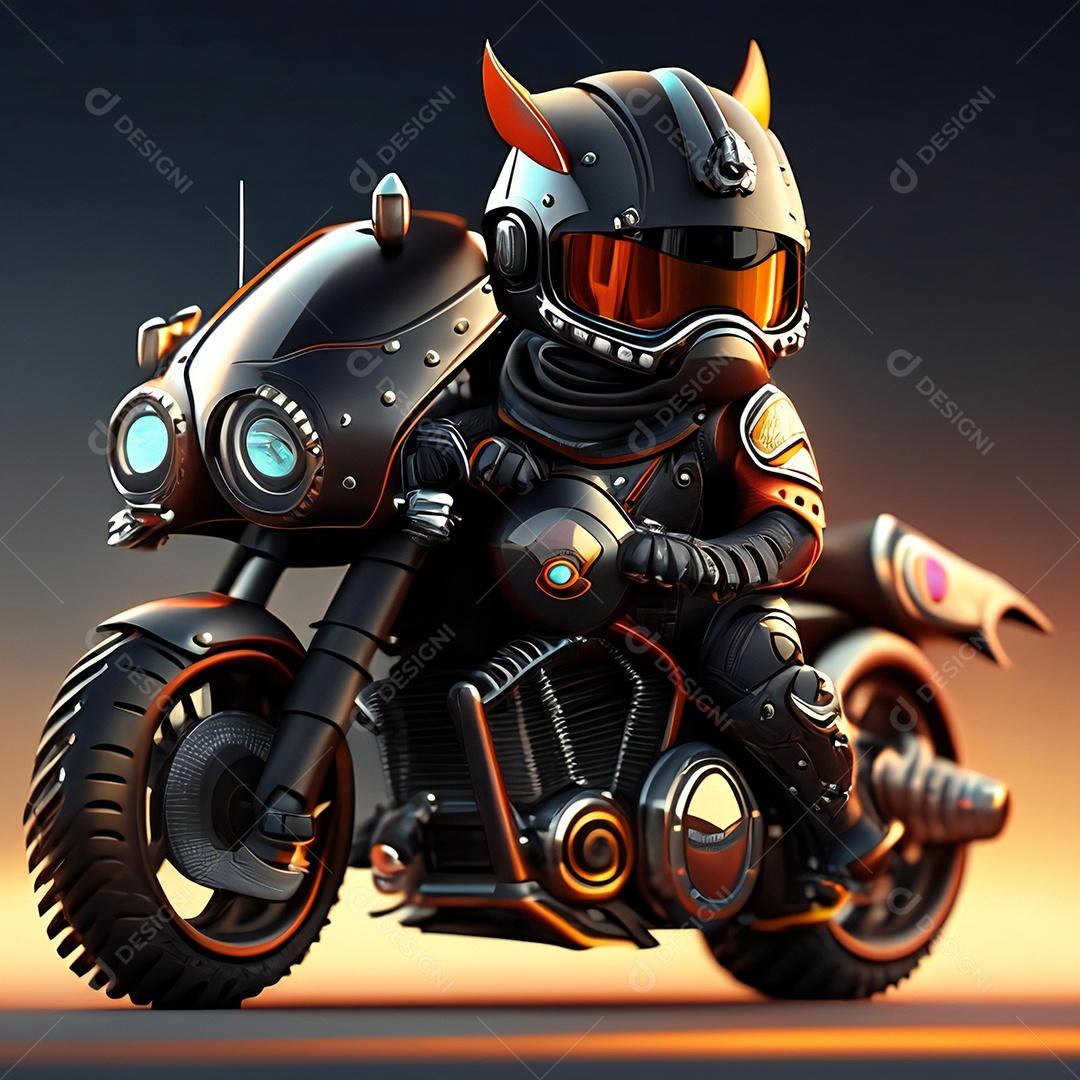 Ilustração de Mascote em uma motocicleta 3D