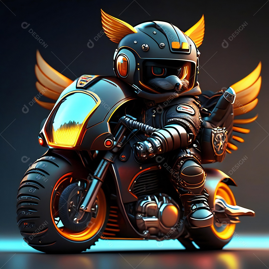 Ilustração de Mascote em uma motocicleta 3D