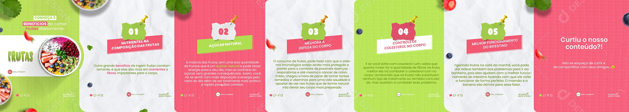 Carrossel Nutricionista Conheça 5 Benefícios de Comer Frutos Diariamente Social Media PSD Editável