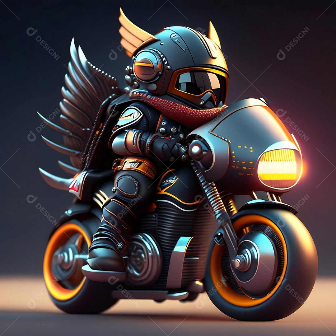Ilustração de Mascote em uma motocicleta 3D