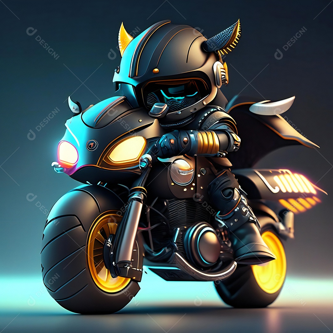 Ilustração de Mascote em uma motocicleta 3D