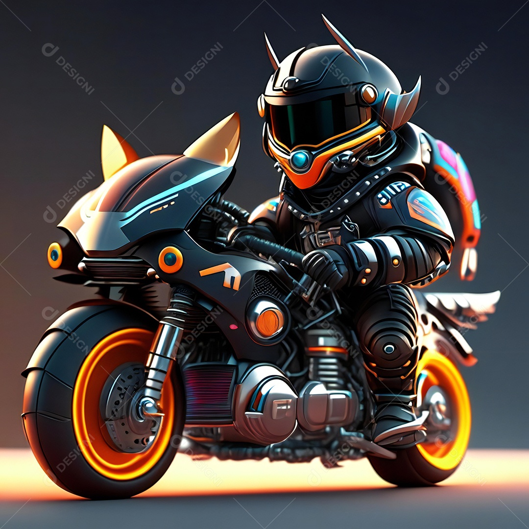 Ilustração de Mascote em uma motocicleta 3D