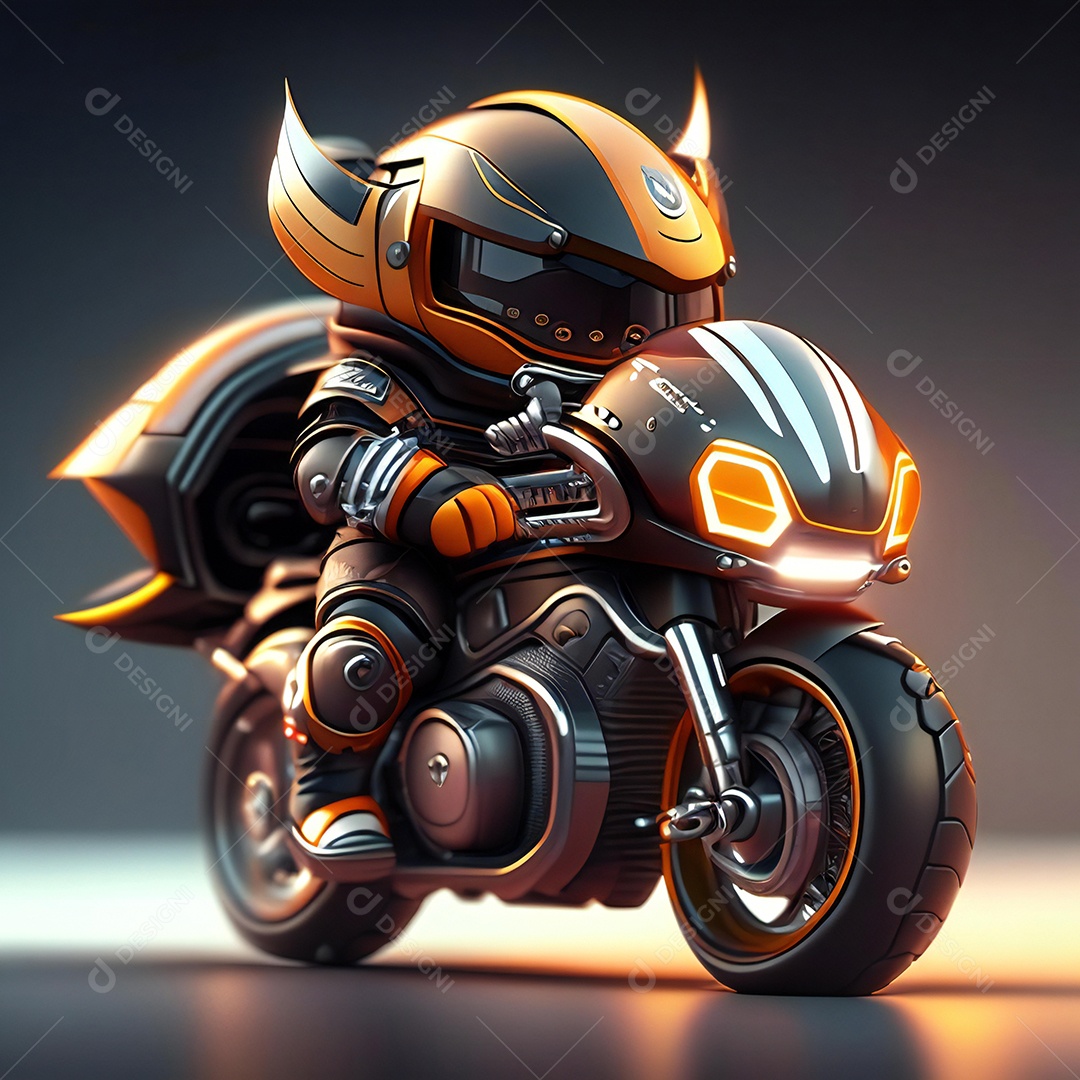 Ilustração de Mascote em uma motocicleta 3D